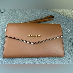 Michael Kors Tan Leather Wristlet Clutch